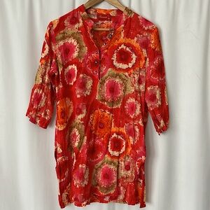 Saachi Colorful Floral 3/4 Sleeve Tunic Shirt Top **Size M** 🌸🌺🌸🌺